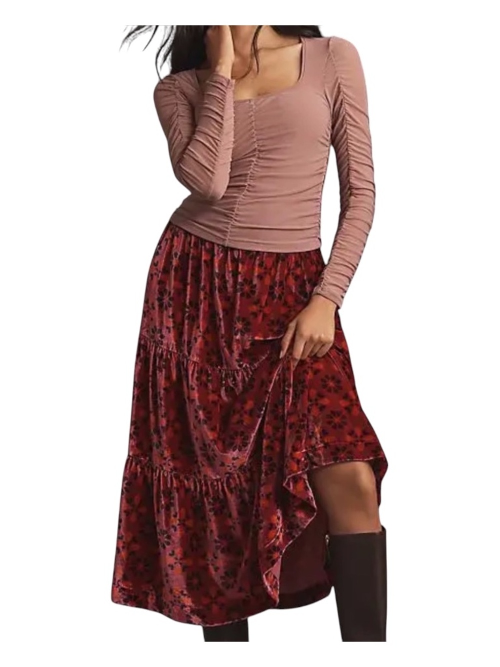 Anthropologie Somerset Velvet Maxi Tiered Skirt S